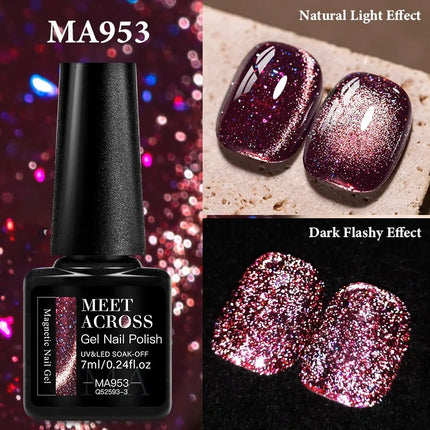 7ml Cat Reflective Magnetic Gel Nail Polish Purple Red Glitter Semi Permanent UV Gel Varnish Soak Off Nail Supplies Manicure DIY