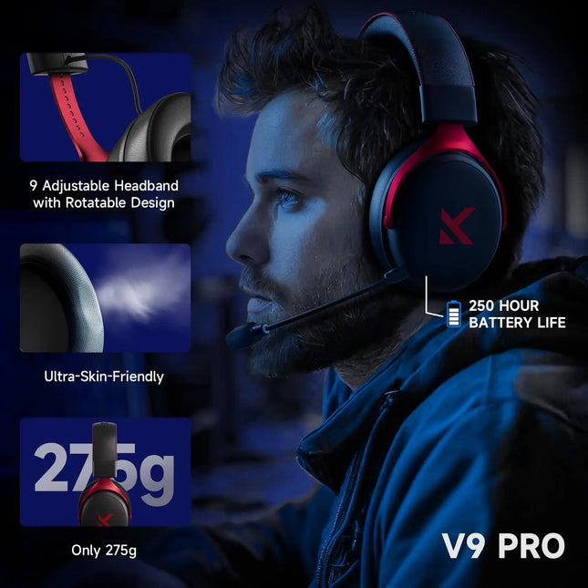 MCHOSE V9 Pro Gaming Headset Wireless 7.1 Channel Surround Sound Three Mode Low Latency Noise Canceling Mic for PS5 PC SWITCH