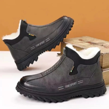 Men's Winter Casual Shoes Thickened Fleece Lined Waterproof Leather Surface Warm Wear Resistant Work Shoes Slip on round Toe
