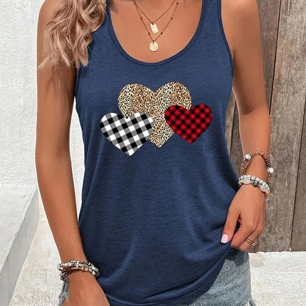 Fashion Women Racerback Tanks Leopard Print Heart Graphic Tank Top Summer Casual Outfit Heart Leopard Print Lover Sexy Short Top