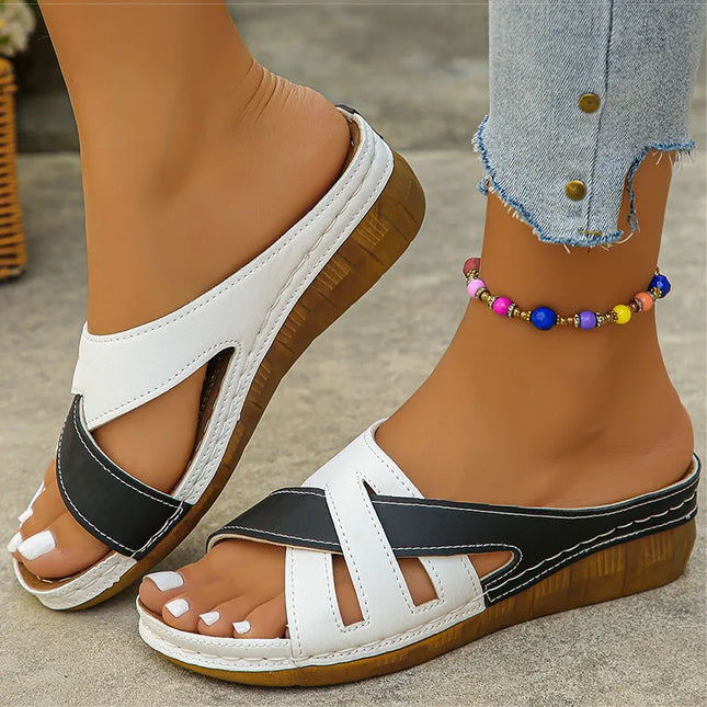Heels Women's Sandals Mix Color Summer Shoes For Woman Sandals Slip On Wedge Heels Slippers Summer Sandals Beach Shoes Women