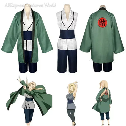 2025 Anime Kimono Tsunade Cosplay Costumes Tsunad Wigs Green Gamble Mother in law Cosplay Uniforms Halloween For Men Women