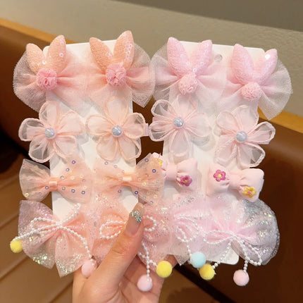 10Pcs Summer Mesh Kids Hairpins Bow Flower Hair Clips Accessoriess No Harm Baby Princess Barrettes Korean Children Girl Headwear
