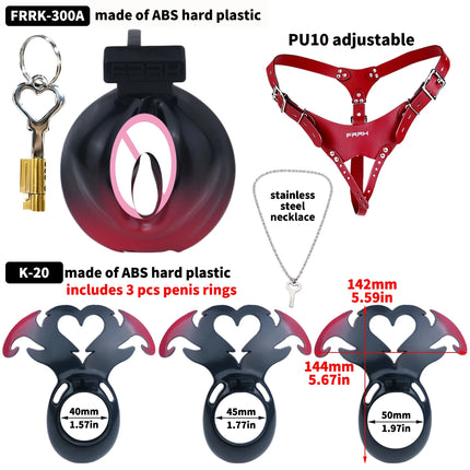 FRRK Mini Devil's Heart Sissies Chastity Pant Cage Male Bondage Lock 3PCS Penis Rings Wearable Abstinence Intimate Adult Toy