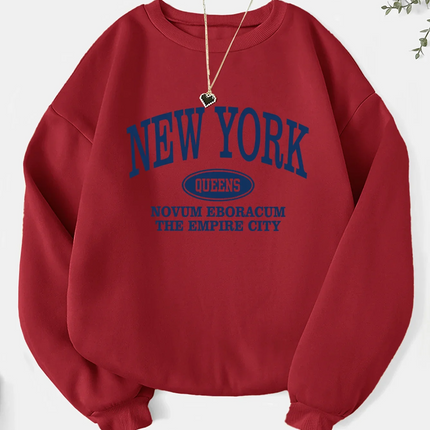 New York Fashion Letter Print Sweatshirt Crew Neck Hooded Casual Sweatshirt for Winter and Fall Women Clothing