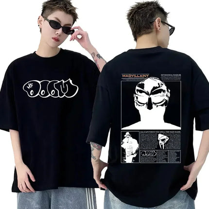 Rapper Mf Doom Graphic T Shirt Madvillainy Metal Music Album T-shirt Men Women Punk Vintage Oversized Cotton Tshirt Streetwear