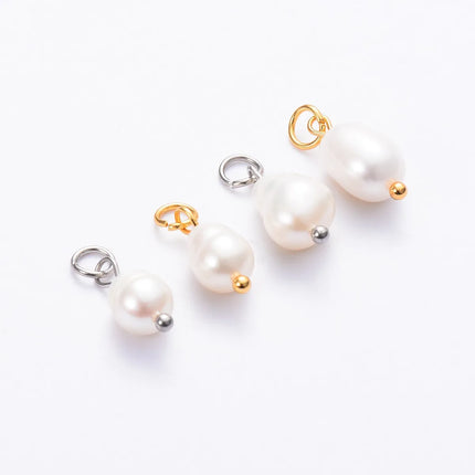 10Pcs/Lot Natural Pearl Charms Stainless Steel Pendant Bracelet Bead Necklace DIY For Jewelry Making Handmade Findings Wholesale