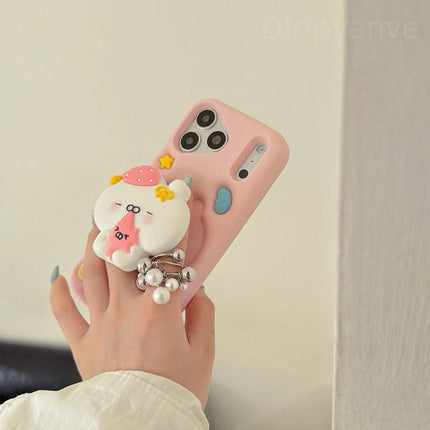 Kawaii 3D Cartoon White Bear Pop Socket Phone Case For iPhone 17 16 15 14 13 Pro Max Soft Silicone Protective Cover