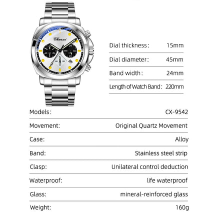 CHENXI Men's Watch Multifunctional Fashion Quartz with Calendar Luminous Display Men Watches Chronograph Business Wristwatch
