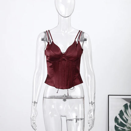Sexy Double Layered Shoulder Straps Women Vest Elegant Backless Sleeveless Lace Up Female Top 2026 Spring Summer Lady Crop Tops