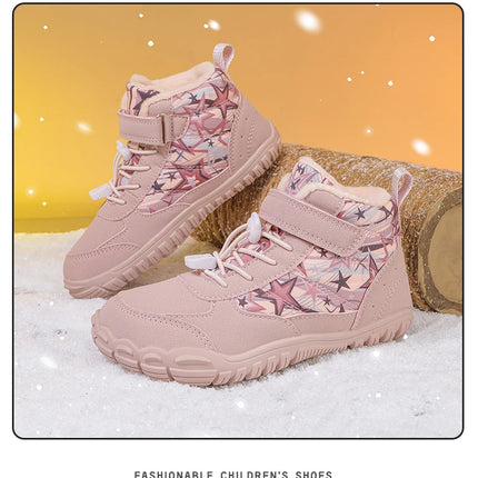 Waterproof Kids Barefoot Snow Boots 2025 New Wide Toe Winter Warm Fur Lined Shoes for Boys Girls Cold Weather Outdoor Sneakers