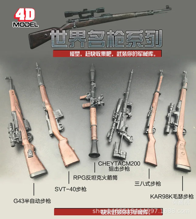 1/6 Gun Model 98K G43 Rifle Type 38 M200 Sniper Rifle RPG Plastic Assemble Soldier Gun For 12" Action Figure Toy Ornament