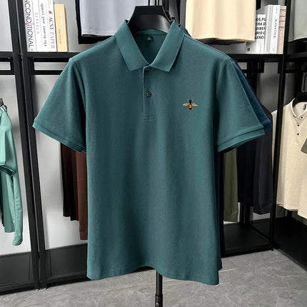High quality brand 100% cotton short sleeve polo shirt men's new fashion luxury bee embroidery summer breathable soft T-shirt