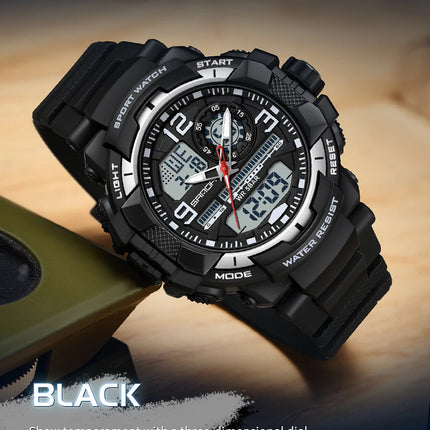 SANDA 6130 Dual Display Men Watches Waterproof Sport Watch Military Man Alarm Stopwatch Quartz Wristwatch Men LED Digital Clock