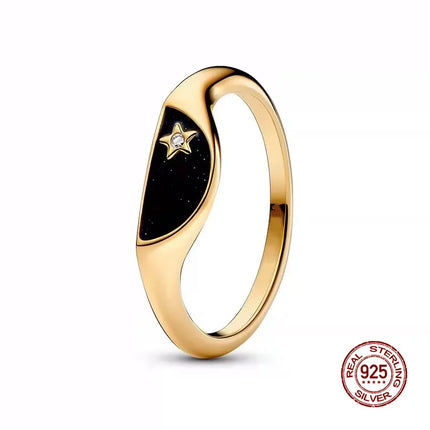New 925 Silver Sun and Moon Love Princess Zircon Oxide Enamel Heart Love Ring Fashion Fine Jewelry For Women Gift Hypoallergenic