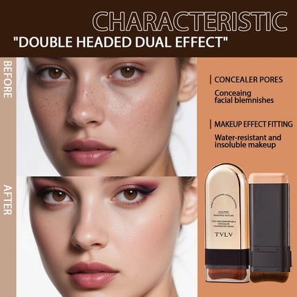 TVLV Long Lasting Matte Foundation Stick-Full Coverage Waterproof Brighten Makeup Base for Compact Concealer Stick with Brush