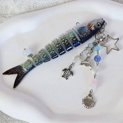 New Plastic Fish Keychain Multi Jointed Simulation Fish Hook Key Chain Backpack Pendant Gifts
