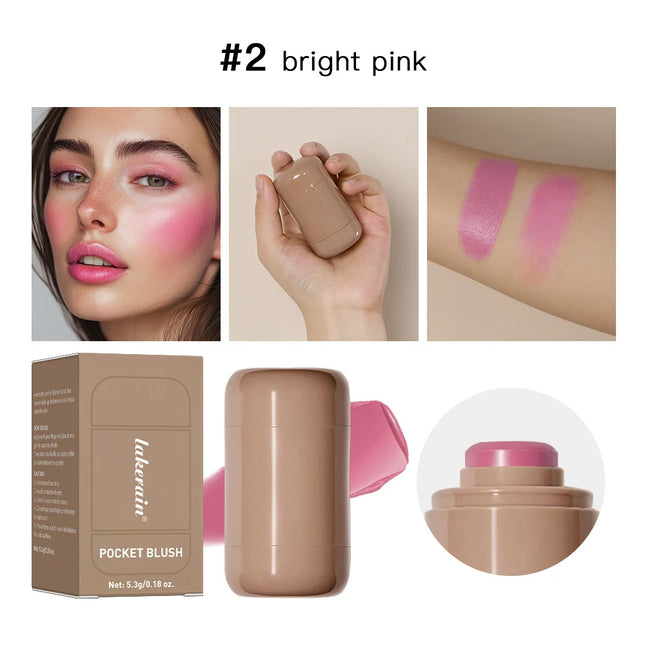 Lakerain Blush Stick Cheek Lip Tinted Moistured Long-wearing Flush Blusher Silky Brighten Blush Cream Cosmetics Matte Nakeup