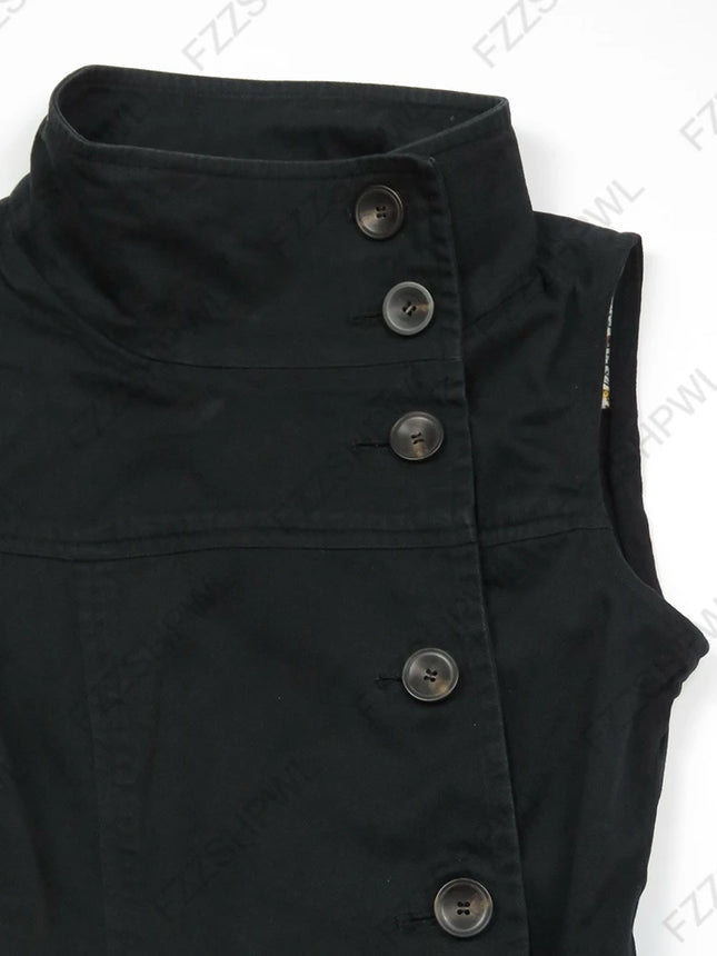 Y2K Harajuku Womens Crop Top Sexy Slim Casual Button-Down Sleeveless Turtleneck T-Shirt Goth Punk Rock Hip Hop Hottie Streetwear