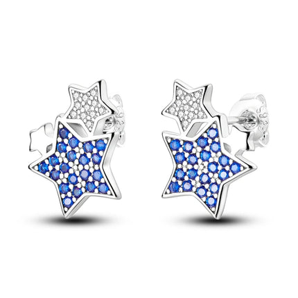 Real 925 Sterling Silver Star Earrings For Women Sparkling Zircon Ear Studs Luxury Fine Engagement Wedding Jewelry Gift For Girl