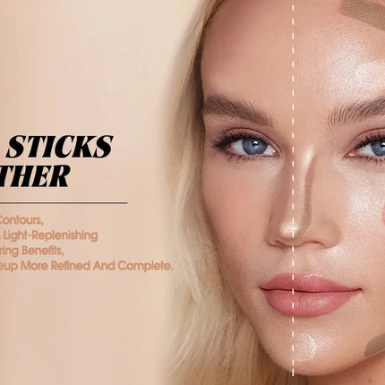 Liquid Highlighter+Blush+Contour Stick Set for Face & Body Silky Natural Glow Liquid Luminizer Matte Pink Shadow Face Makeup