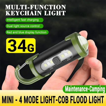 Powerful EDC LED Flashlight Keychain Rechargeable Hanging Portable Flashlights Waterproof Keyring Camping Walking Pocket Lamp