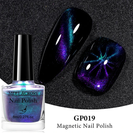 MEET ACROSS 8ml Magnetic Nail Polish Dubble Light Cat Eye Gel Nail Polish Semi-permanent Nail Polish Without Lamp Wave Polish