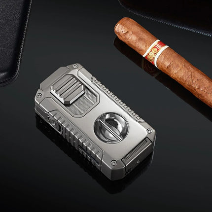 Portable Multi-function Jet Lighter with V-shaped Cigar Cutter Cigar Cigarette Holder Men's Cigarette Lighter, Gentleman's Taste
