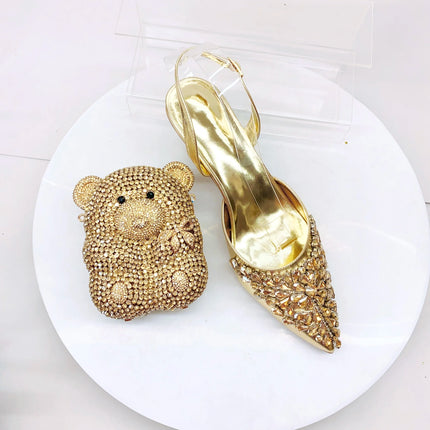 INSIGHTLINK Sky blue/Green/Gold/Purple Rhinestones High Heels Sandals With Clutch Bags For Wedding Party Lady Shoes And Bag Set