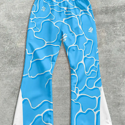 Men's Casual Street Style Trendy Cross Print Fashionable Slightly Flared Black and White Color-Block Design Sweatpants Men Pants
