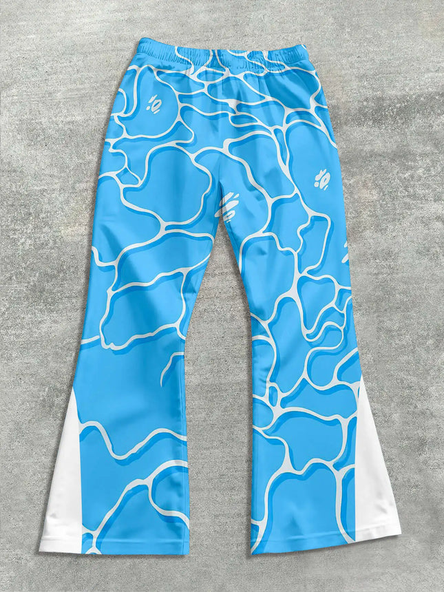 Men's Casual Street Style Trendy Cross Print Fashionable Slightly Flared Black and White Color-Block Design Sweatpants Men Pants