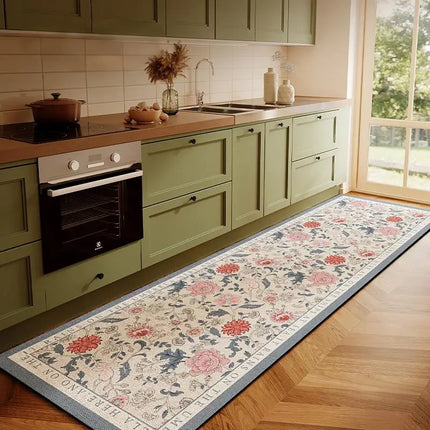 VIKAMA American-Style Floral Kitchen Long Floor Mats, Water-Absorbing And Anti-Slip Foot Mats, Corridor Carpets, Home Decoration
