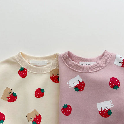 Spring & Autumn Cute Set Baby Girls Fashion Strawberries Pullover Tops + Cotton Sweatpants Boys Loose High Quality Tracksuit