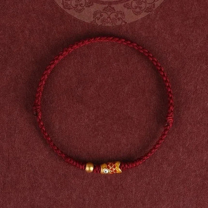 Hand Braided Red Rope Bracelet Copper Lucky Bead Hand Rope Couple Bracelet Simple Buckle Ethnic Original Female Accessory