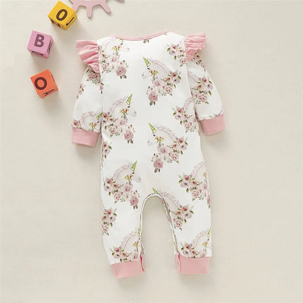 3-24 Months Princess Girl Spring Autumn Romper Pink Long Sleeve Jumpsuit Infants Baby Girl Playsuit Outfits Newborn Baby Clothes