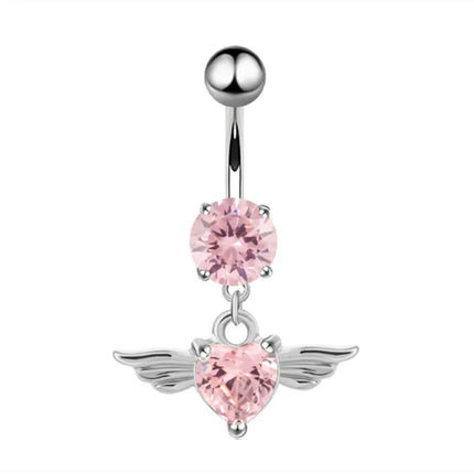 1PCS Pink Crown Belly Button Rings Jewelry Stainless Steel Heart Navel Piercing Barbell Crystal Cute Belly Rings For Women Girls