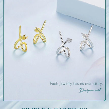 BAMOER 925 Sterling Silver X Stud Earrings for Women, 18K Gold Plated Hypoallergenic Earrings Chic Jewelry Gift for Daily Wear