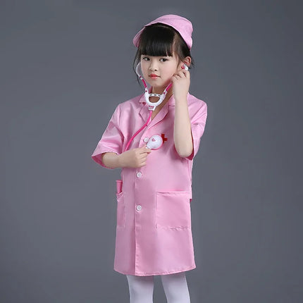 Children's Doctor Nurse Costume Set Cotton Role-playing Suit with Lab Coat Stethoscope Pretend To Be Uniform for Performance