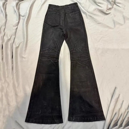American Retro Heavy Industry High Street Coated Micro-Flared Jeans For Men And Women Black Gothic Vintage Casual Loose Jeans