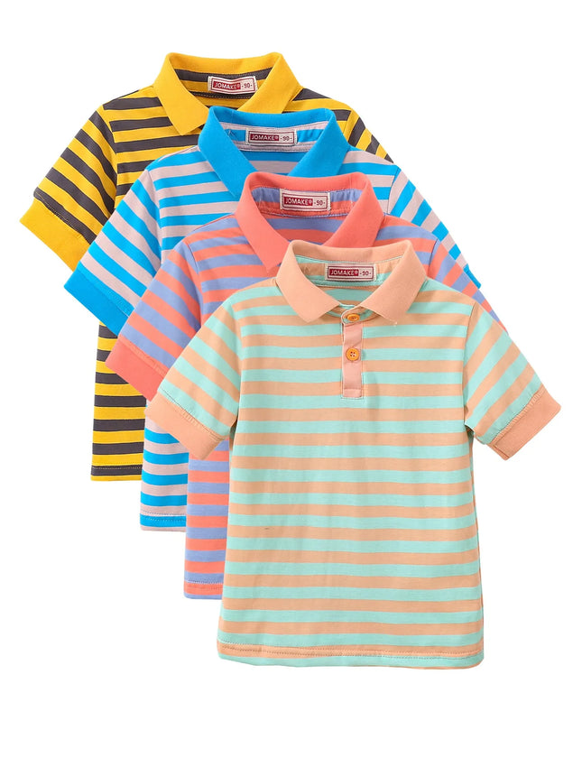 4-Piece Set Boys & Girls Striped Short Sleeve T-Shirt Tops Children's Fashion Stylish Collar Polo Shirt