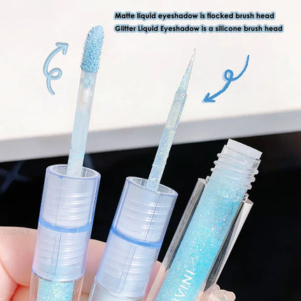 2 In 1 Double-head Glitter Liquid Eyeshadow Brightening Lightweight Waterproof Matte Blue-green Summer Lying Silkworm Eye Makeup