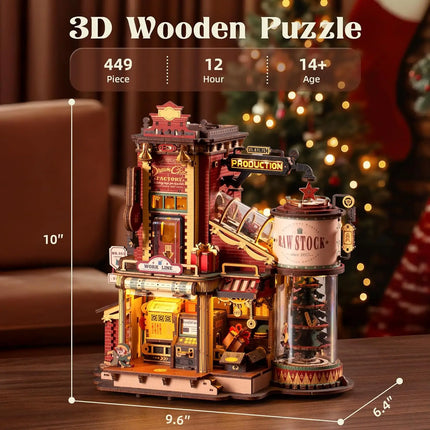 Robotime Wooden Music Box Christmas Dream Gift Factory 3D Wooden Puzzles Wooden Model Kits Build Best Gifts for Adults