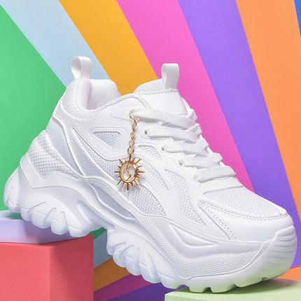 Women increase 6CM platform high heels Four seasons outdoor pure white sneakers Fashion exquisite accessories casual shoes women