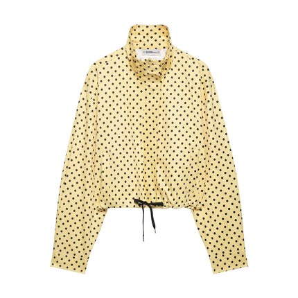 HH Woman Autumn Long Sleeves Turtleneck Zipper With Pockets Drawstring Casual Coats Women Fashion Polka Dot Printed Jacket