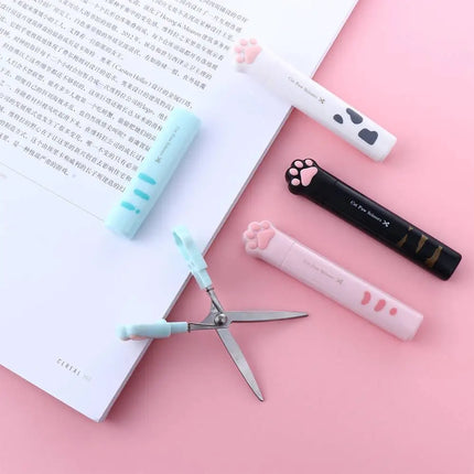 Stationery School Supplies Girl Gift Kawaii Novelty Portable Stainless Steel Cat Paw Scissors Folding Design Hand Scissors