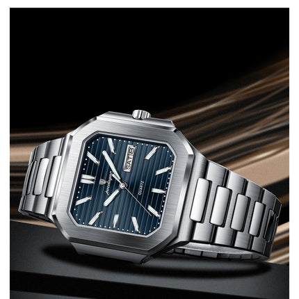 POEDAGAR Business Men's Watch Waterproof Luminous Date Week Classic Watches For Men Stainless Steel Men's Quartz Wristwatch Reloj