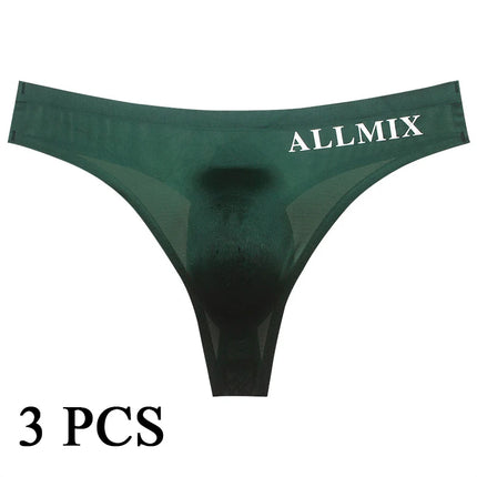 3 PCS Sexy Transparent Underwear Men Thongs Sports Fitness Letter Thin Hip Panties G-Strings Ice Silk Low Waist Seamless Thongs