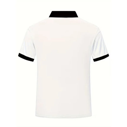 100% Polyester Men Summer Short Sleeve Lapel Polo Shirt New Fashion Stripe Tops Polo Shirt