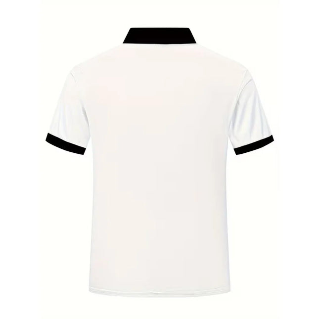 100% Polyester Men Summer Short Sleeve Lapel Polo Shirt New Fashion Stripe Tops Polo Shirt