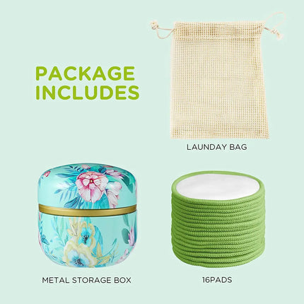16PCS Reusable Face Makeup Remover Pads Facial Cleaning Face Towel Washable Face Round Fashionable Metal Box for All Skin Type